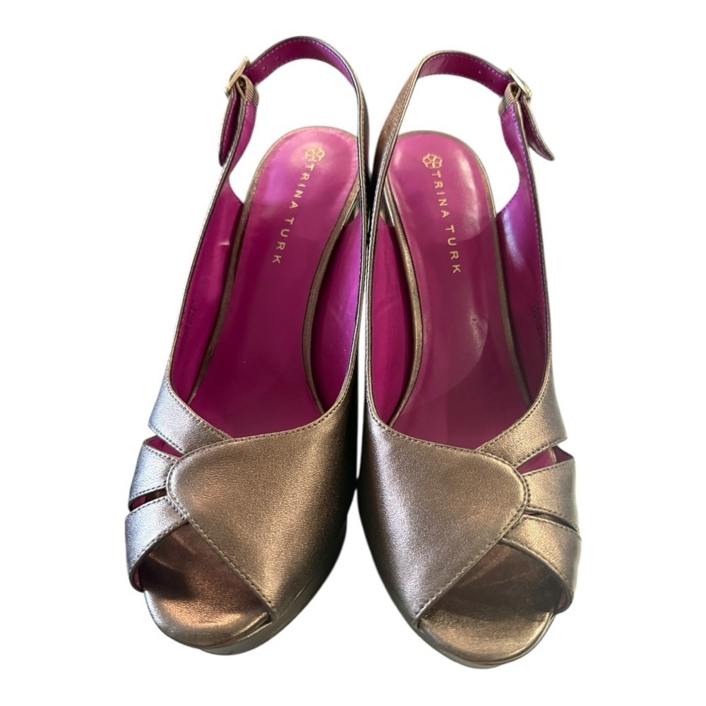 Trina Turk Leather Joni Platform Heels Bronze Size 8 Brand New - Picture 9 of 15
